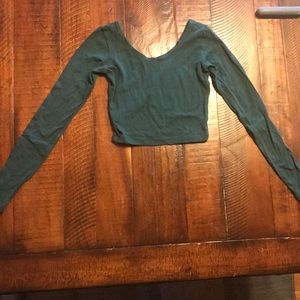 AMERICAN APPAREL Hunter Green Long Sleeve Crop Top